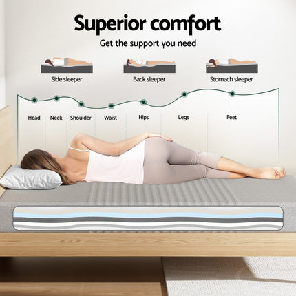 Giselle Bedding Cool Gel Memory Foam Mattress Charcoal 7-Zone Washable Bamboo Cover 15cm Queen 7