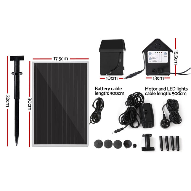 Gardeon Solar Pond Pump Submersible Water Fountain with Battery Kit LED Lights 4FT 2