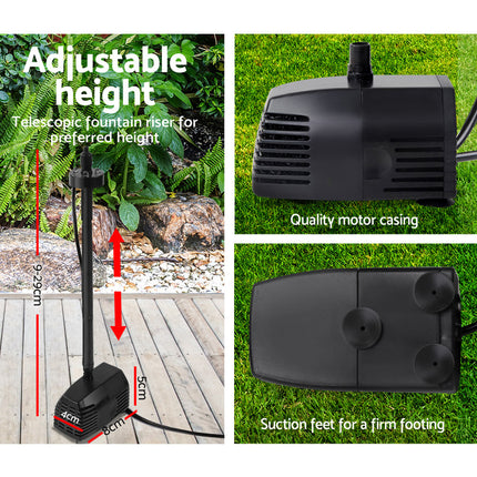 Gardeon Solar Pond Pump Submersible Water Fountain with Battery Kit LED Lights 4FT 3