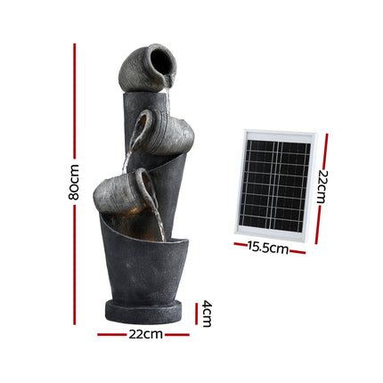 Gardeon Solar Fountain Water Feature Cascading Fountain 3-Tier Pot LED Lights 80CM Grey 2
