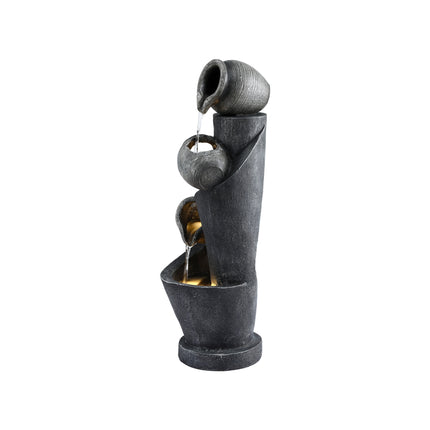 Gardeon Solar Fountain Water Feature Cascading Fountain 3-Tier Pot LED Lights 80CM Grey 3