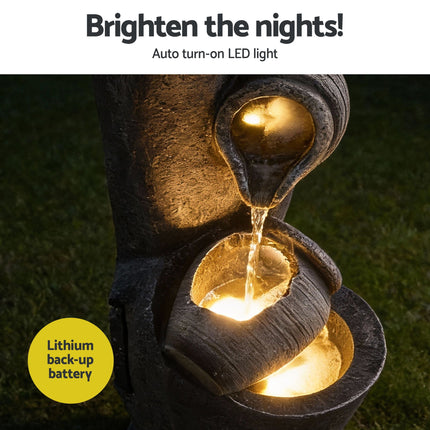 Gardeon Solar Fountain Water Feature Cascading Fountain 3-Tier Pot LED Lights 80CM Grey 5