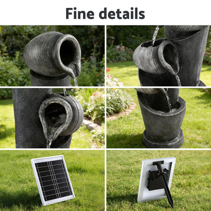 Gardeon Solar Fountain Water Feature Cascading Fountain 3-Tier Pot LED Lights 80CM Grey 6