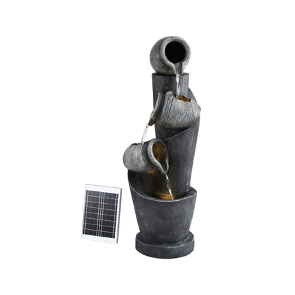 Gardeon Solar Fountain Water Feature Cascading Fountain 3-Tier Pot LED Lights 80CM Grey 7