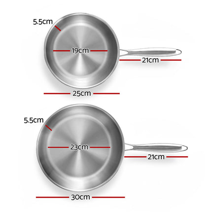 5-star Chef Frying Pan Stainless Steel Uncoated Twin Frypan Set 25/30cm Silver 2