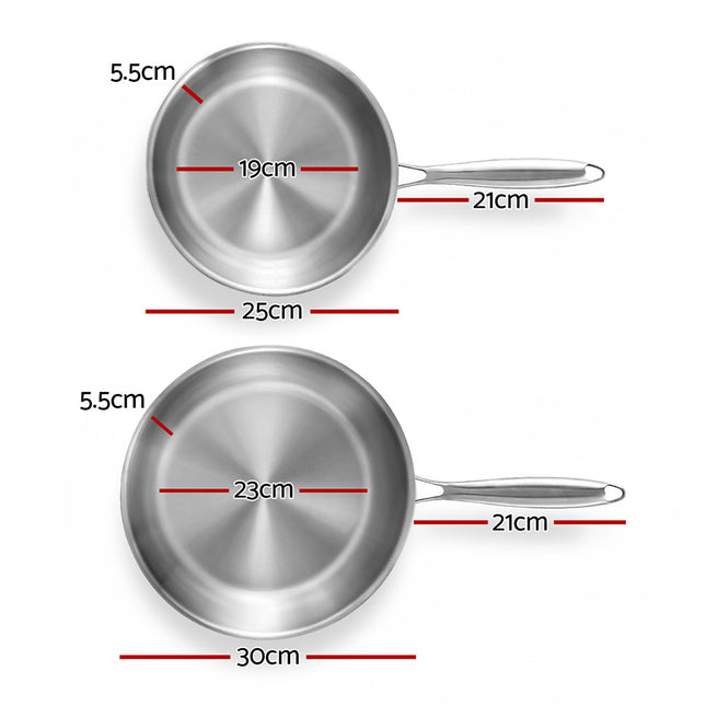 5-star Chef Frying Pan Stainless Steel Uncoated Twin Frypan Set 25/30cm Silver 2