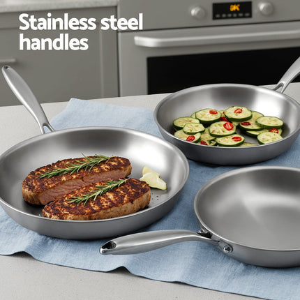 5-star Chef Frying Pan Stainless Steel Uncoated Twin Frypan Set 25/30cm Silver 5