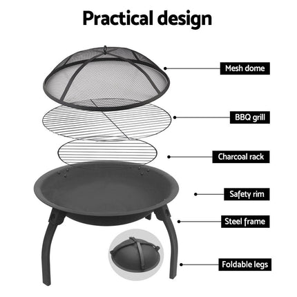 Fire Pit BBQ Charcoal Smoker Portable Outdoor Camping Pits Patio Fireplace 22" 6