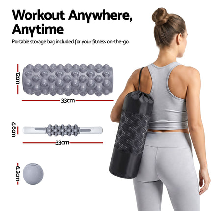 Everfit Foam Roller Set 3-in-1 with Targeted Recovery Muscle Roller Stick & Deep Tissue Massage Ball, Heavy Duty 150KG Support Gym Roller for Back Pain Relief, Myofascial Release, Home Gym Exercise 2