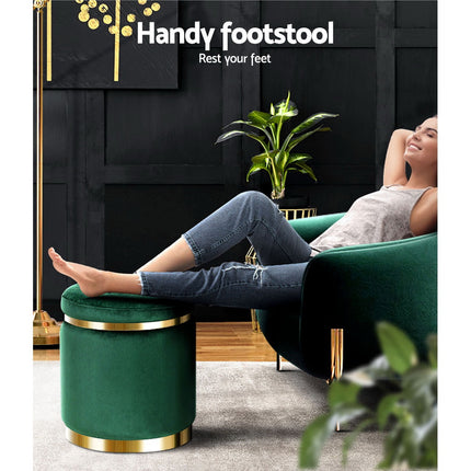 Artiss Ottoman Foot Stool Round Velvet Green