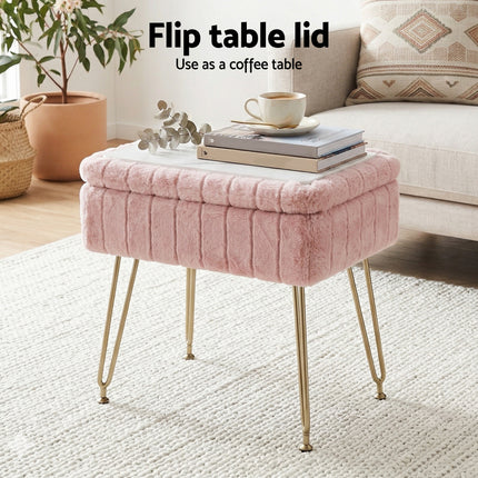 Artiss Storage Ottoman Vanity Foot Stool Pink 4