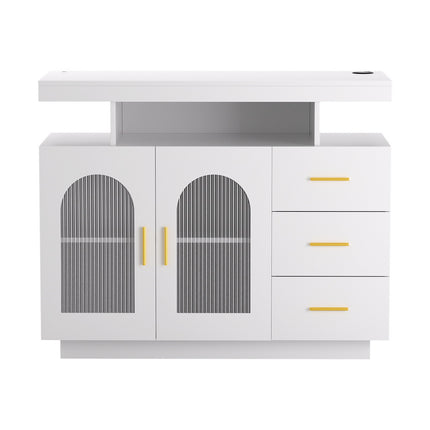 Artiss Buffet Sideboard Cabinet LED Clear Door Kitchen Storage Drawers White 4