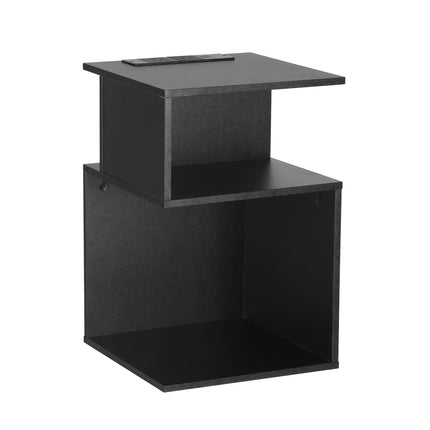 Artiss Bedside Table 2 Shelves S-Shaped Charging Station Black 3