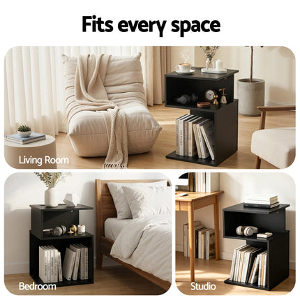 Artiss Bedside Table 2 Shelves S-Shaped Charging Station Black 6