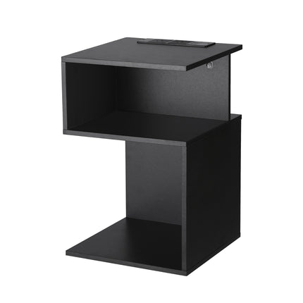 Artiss Bedside Table 2 Shelves S-Shaped Charging Station Black 7