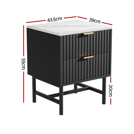 Artiss 2x Bedside Table 2 Drawers - Black