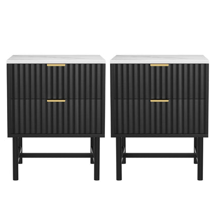 Artiss 2x Bedside Table 2 Drawers - Black