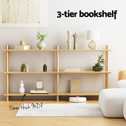 Artiss Bookshelf 3 Tiers Bookcase Display Shelves Wooden Storage Stand Rack Pine 5