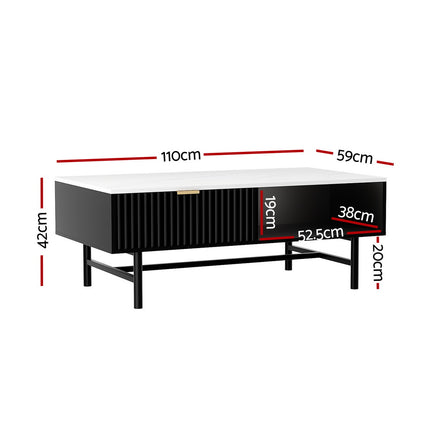 Artiss Coffee Table Drawer Storage Shelf Black 2