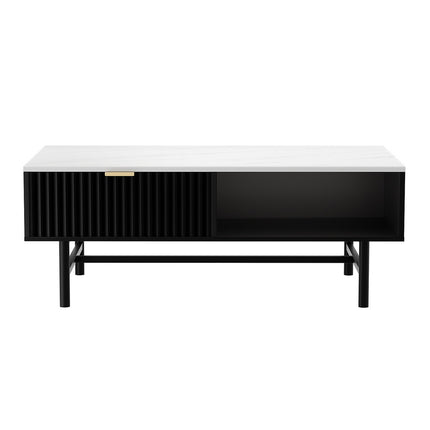 Artiss Coffee Table Drawer Storage Shelf Black 3