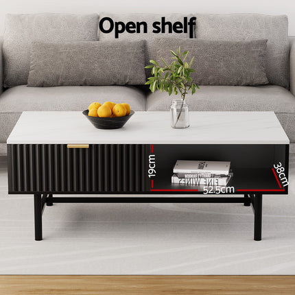 Artiss Coffee Table Drawer Storage Shelf Black 4