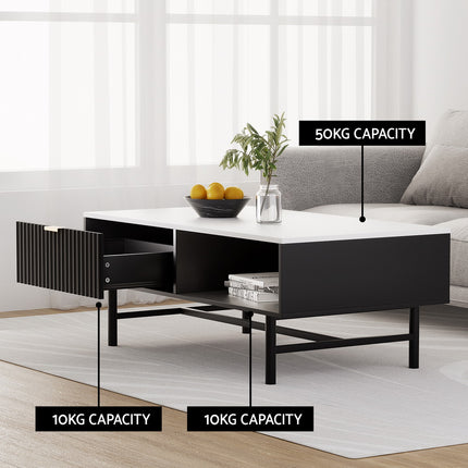 Artiss Coffee Table Drawer Storage Shelf Black 5