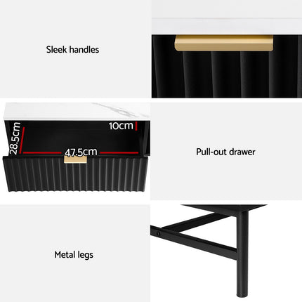 Artiss Coffee Table Drawer Storage Shelf Black 6
