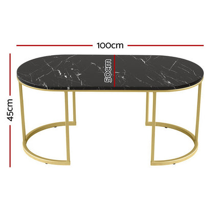 Artiss Coffee Table Marble Effect Black 2