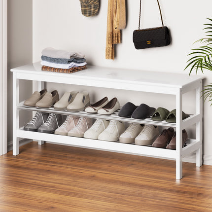 Artiss Shoe Rack Cabinet Bamboo Bench 10 Paris White 5