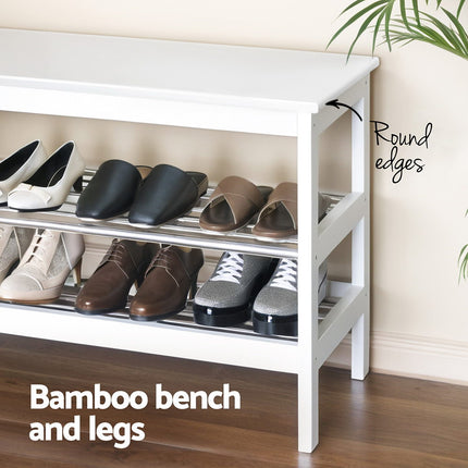 Artiss Shoe Rack Cabinet Bamboo Bench 10 Paris White 6
