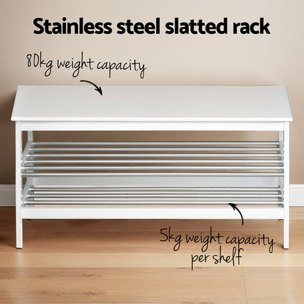 Artiss Shoe Rack Cabinet Bamboo Bench 10 Paris White 7