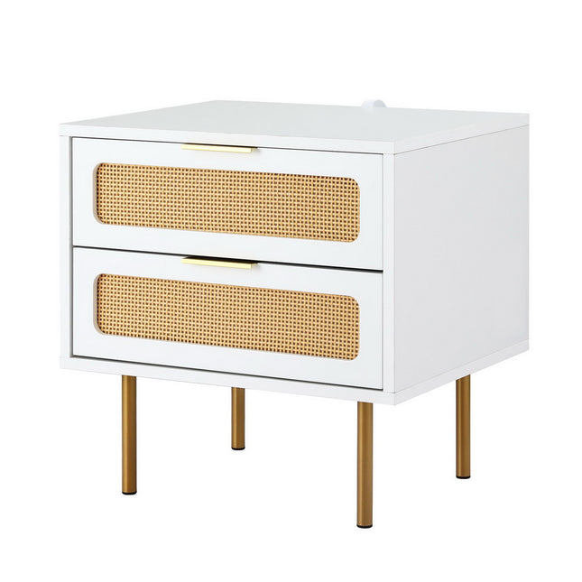 Artiss Rattan Bedside Table 2 Drawers Pine