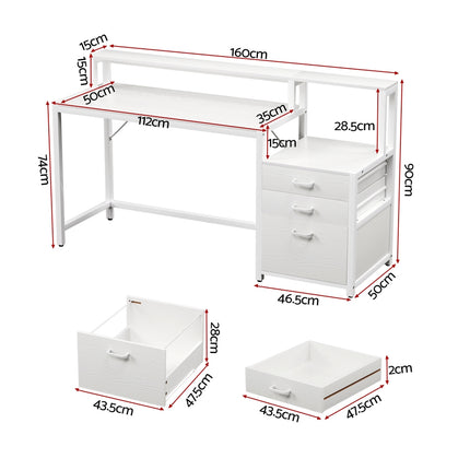 Artiss Computer Desk Home Office Study Table Desks w/Drawers Open Shelf White 160CM 2