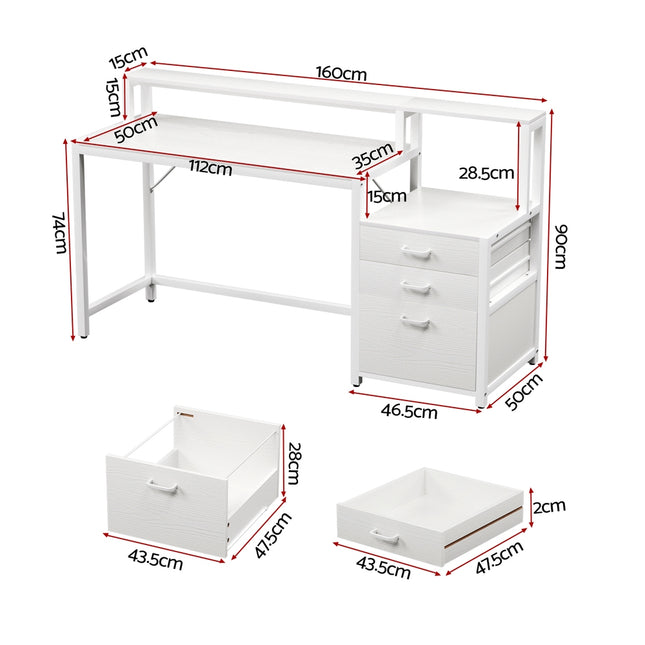 Artiss Computer Desk Home Office Study Table Desks w/Drawers Open Shelf White 160CM 2