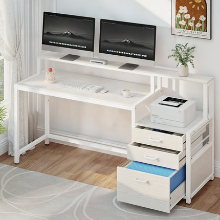 Artiss Computer Desk Home Office Study Table Desks w/Drawers Open Shelf White 160CM 7