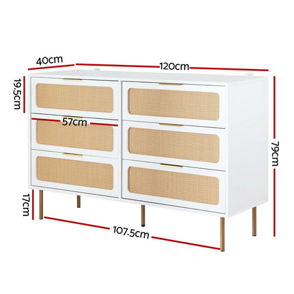 Artiss Chest of 6 Drawers Lowboy Cabinet White 3