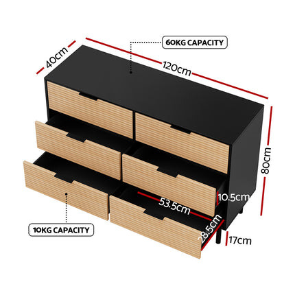 Artiss 6 Chest of Drawers Dresser Table Black&Pine 3