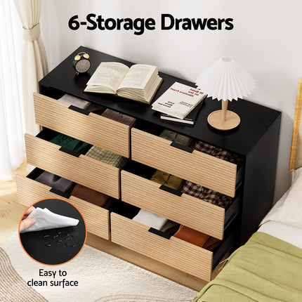 Artiss 6 Chest of Drawers Dresser Table Black&Pine 5