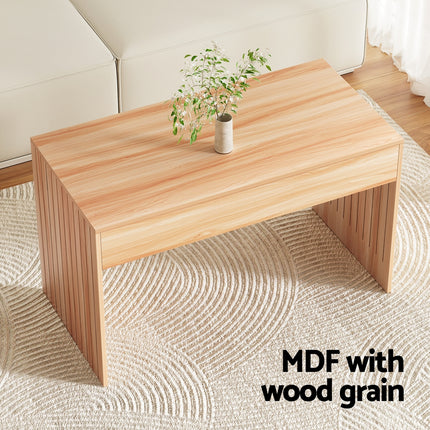 Artiss Coffee Table Rectangle Fluted Side 100CM 4