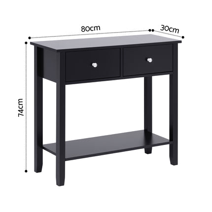 Artiss Console Table Hallway Sofa Entryway Entrance 2 Drawers 80CM Black 3