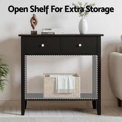 Artiss Console Table Hallway Sofa Entryway Entrance 2 Drawers 80CM Black 5