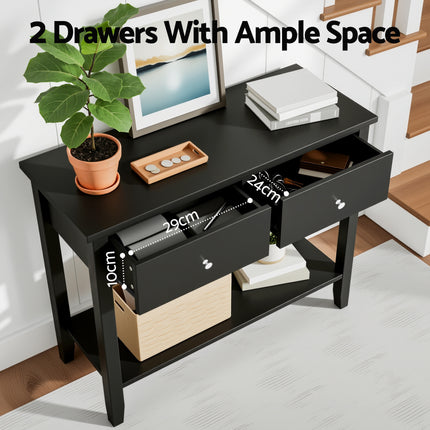 Artiss Console Table Hallway Sofa Entryway Entrance 2 Drawers 80CM Black 6