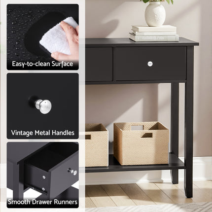 Artiss Console Table Hallway Sofa Entryway Entrance 2 Drawers 80CM Black 7