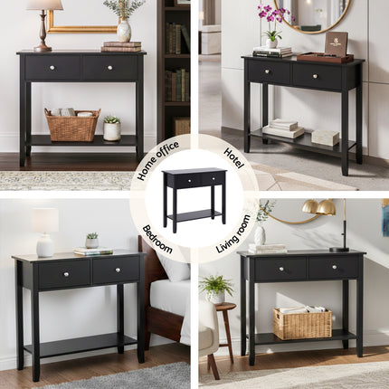 Artiss Console Table Hallway Sofa Entryway Entrance 2 Drawers 80CM Black 8