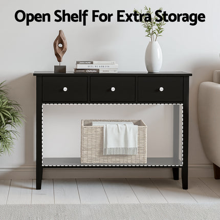 Artiss Console Table Hallway Sofa Entryway Entrance 3 Drawers 100CM Black 5