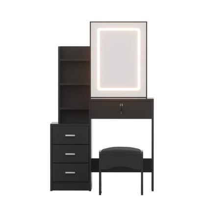 Artiss Dressing Table Vanity Desk Set Stool Led Black 4