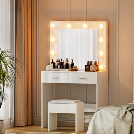 Artiss Dressing Table Vanity Desk Set Stool 10 Led Bulbs White 8
