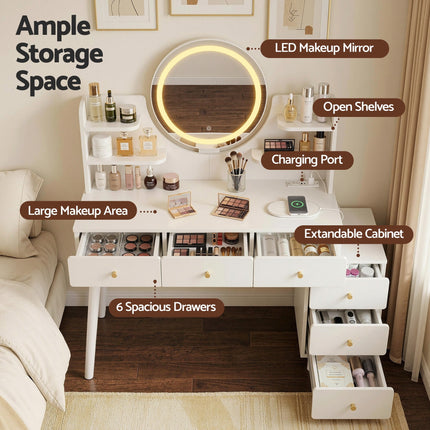 Artiss Dressing Table Vanity Desk LED Charging Station White 6
