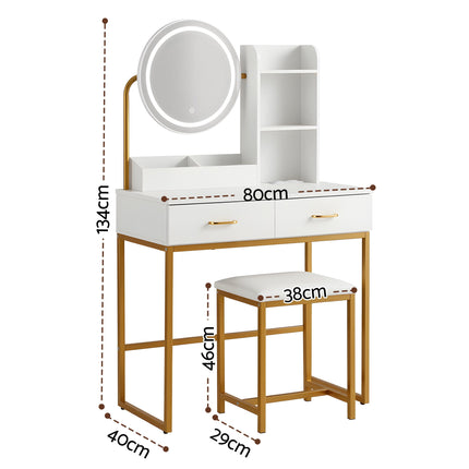 Artiss Dressing Table Vanity Desk Set Stool LED Charging Station White 3