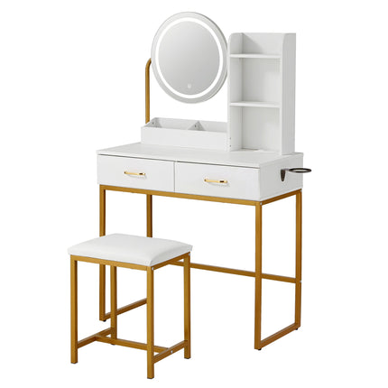 Artiss Dressing Table Vanity Desk Set Stool LED Charging Station White 4
